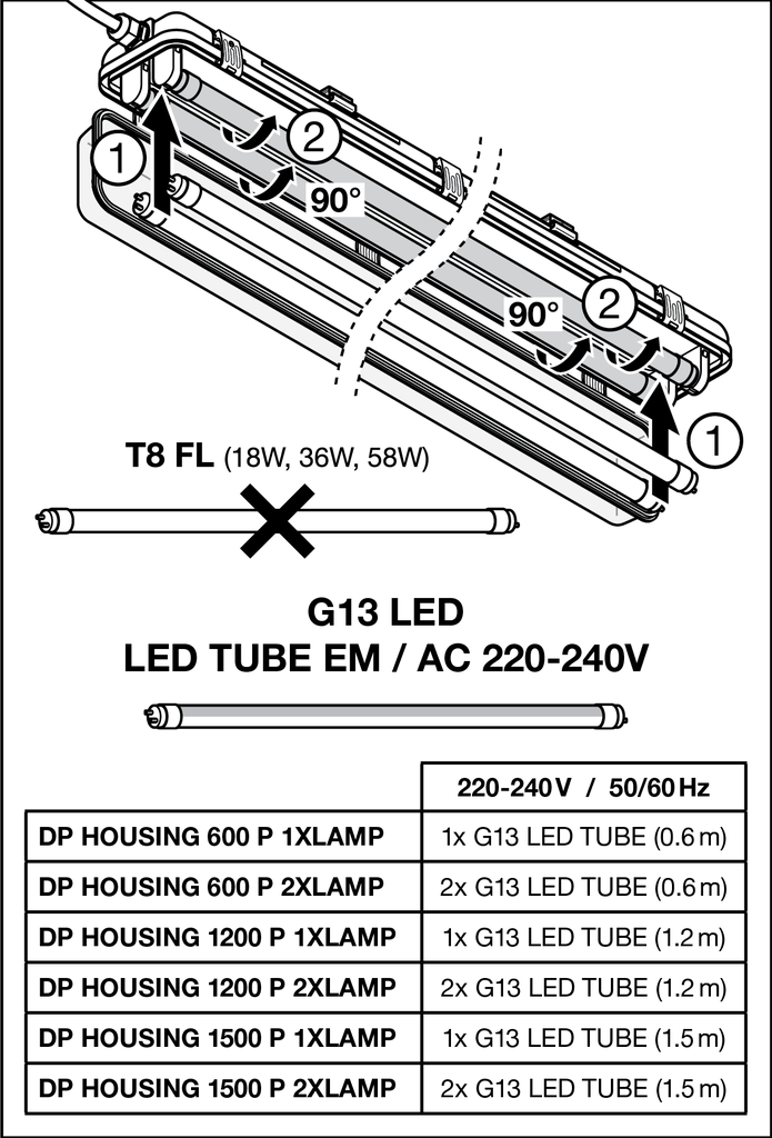 professional waterdicht LED-armatuur voor 1 lamp 1280mm