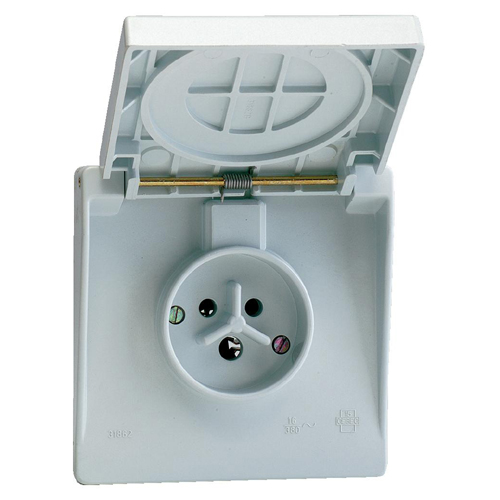 Prise 2 pôles + T 16A IP44 (semi-étanche) 230V/400V, gris, avec couvercle rabattable