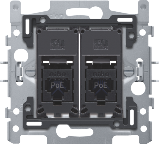 socle 2x RJ45 UTP Cat. 6A PoE avec fixation à griffe