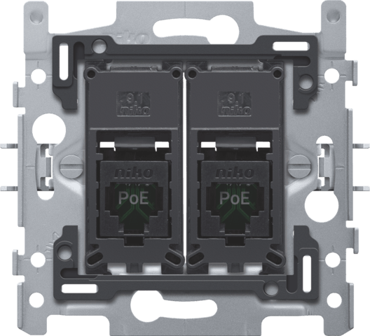 2 connexions RJ45 UTP Cat. 5E PoE avec fixation par griffes