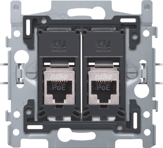 2 connexions RJ45 STP Cat. 6 PoE avec fixation par griffes